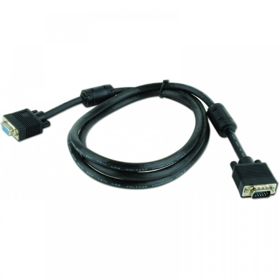 Удлинитель кабеля VGA видеосигнала Gembird (D-Sub HD15 (male) - D-Sub HD15 (female), 1.8 м, черный, 2 ферритовых кольца, тройное экранирование, Premiu