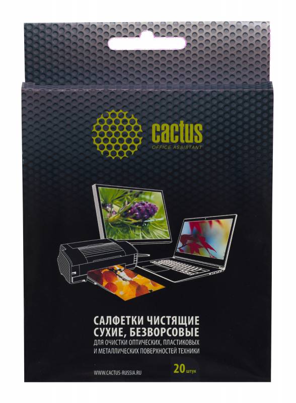 Салфетки сухие для оптики Cactus [ CS-T1003 ] (20шт. сухие 15x13см.)