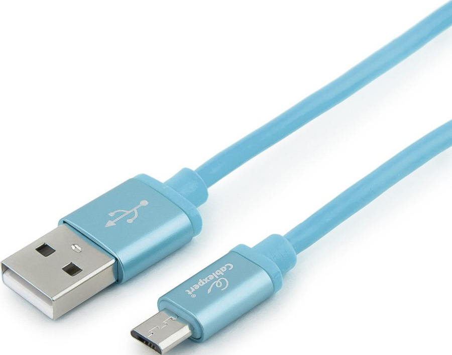 Кабель USB 2.0 Gembird Cablexpert Silver (USB Type A (male) - USB Type micro-B (male), 1.0 м, синий) [ CC-S-mUSB01Bl-1M ]