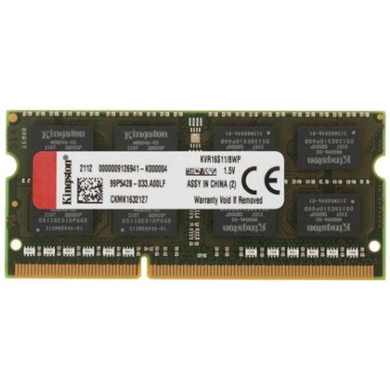 Память SODIMM DDR3 8 GB (PC3-12800, 1600 MHz) Kingston ValueRAM (1 шт x 8 ГБ, CL 11-11-11, 1.5 В, Dual rank x8, высота 30 мм) [ KVR16S11/8WP ]